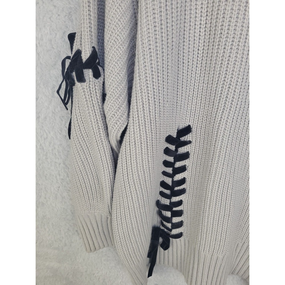 One Way Women's Sweater F Beige Knit Pullover Black Ribbon Lace Up Detail Japan - Picture 7 of 9